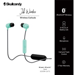Skullcandy Jib Miami Bluetooth fekete/menta fülhallgató headset