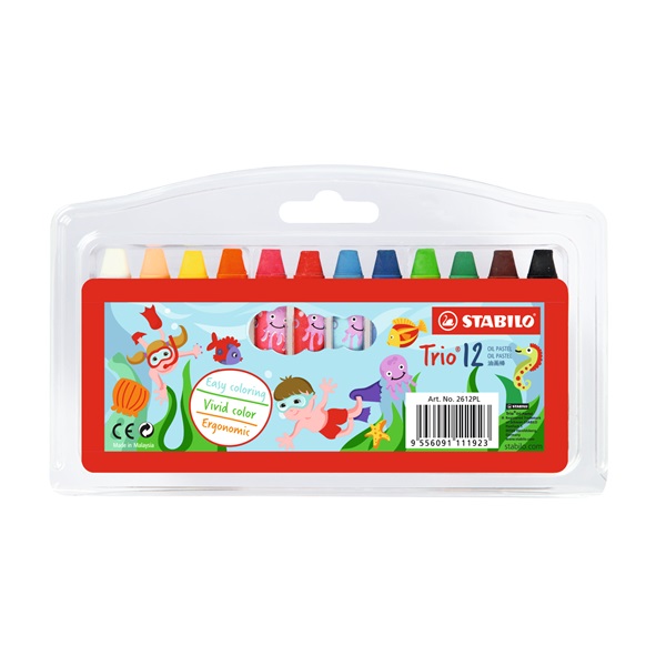 Stabilo Trio háromszögletű 12 db-os vegyes színű olajpasztell kréta készlet