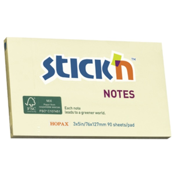 Stick`N 76x127mm 90lap környezetbarát pasztell sárga jegyzettömb