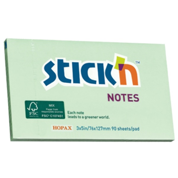 Stick`N 76x127mm 90lap környezetbarát pasztell zöld jegyzettömb