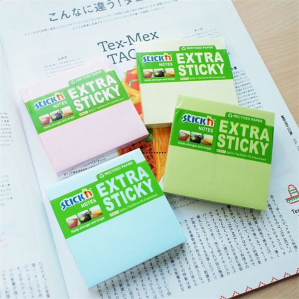 Stick`N ExtraSticky Recycled 76x76 mm 90 lap újrahasznosított pasztell sárga jegyzettömb