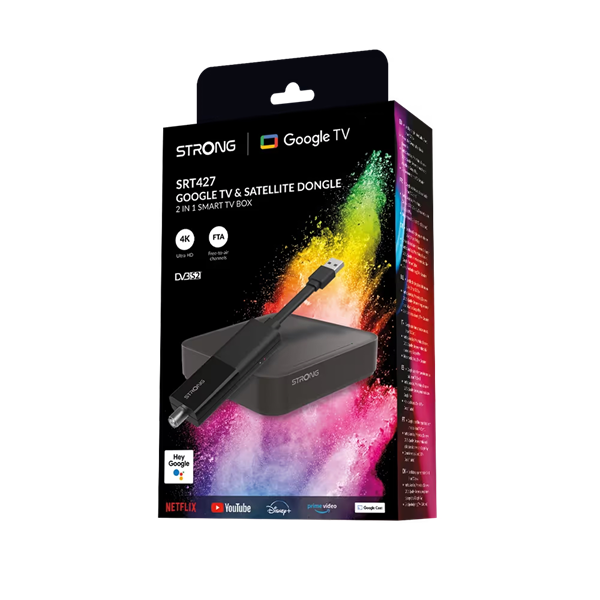 Strong SRT427 Google TV / műhold vevő dongle / Tv okosító / médialejátszó