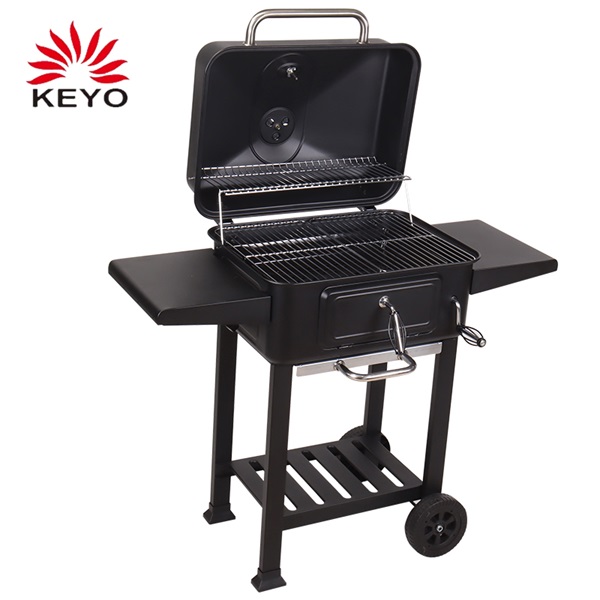 TOO BG-200B fekete BBQ faszenes grillkocsi két oldalsó asztallal