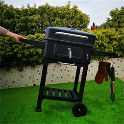 TOO BG-200B fekete BBQ faszenes grillkocsi két oldalsó asztallal