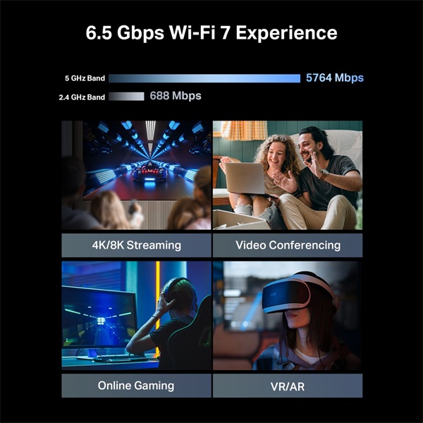 TP-Link Archer BE400 BE6500 fekete kétsávos Wi-Fi 7 router
