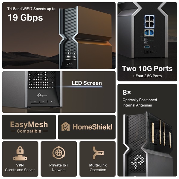 TP-Link Archer BE800 BE19000 háromsávos Wi-Fi 7 router