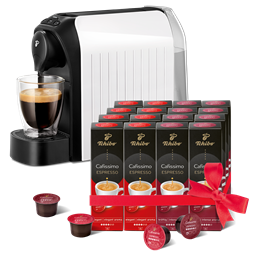 Tchibo Cafissimo Easy White kapszulás kávéfőző +Caf. Espresso Elegant Aroma 8x10db + Caf. Espresso Intense Aroma 8x10db