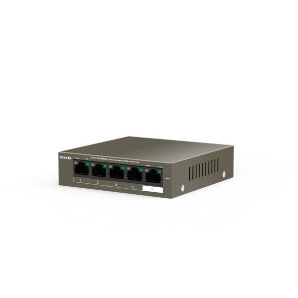 Tenda TEF1105P-4-38W 5port 10/100Mbps 4xPoE FE LAN nem menedzselhető asztali PoE switch