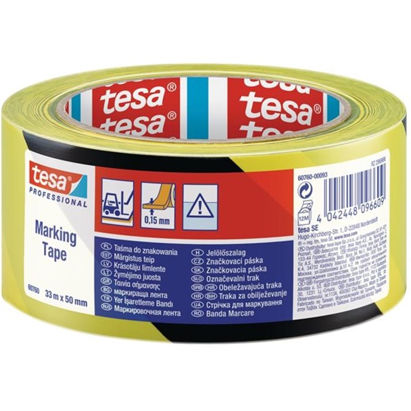 Tesa 60760 33mx50 mm fekete/sárga padlójelölő szalag