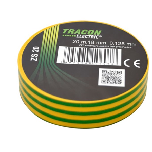 Tracon ZS20 10 db/csomag 18 mm x 20 m zöld-sárga szigetelőszalag