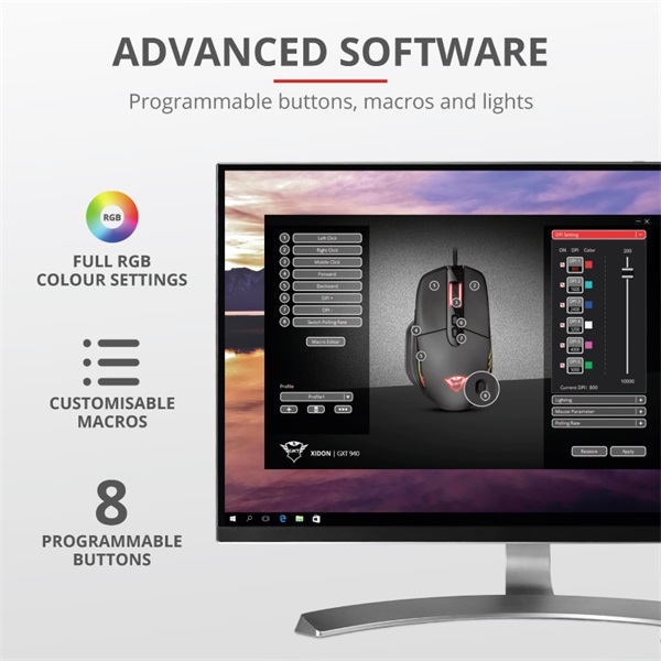 Trust GXT 940 Xidon RGB fekete gamer egér