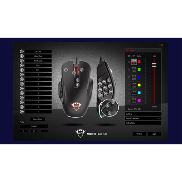 Trust GXT 970 Morfix cserélhető gombos 10000dpi RGB gamer egér