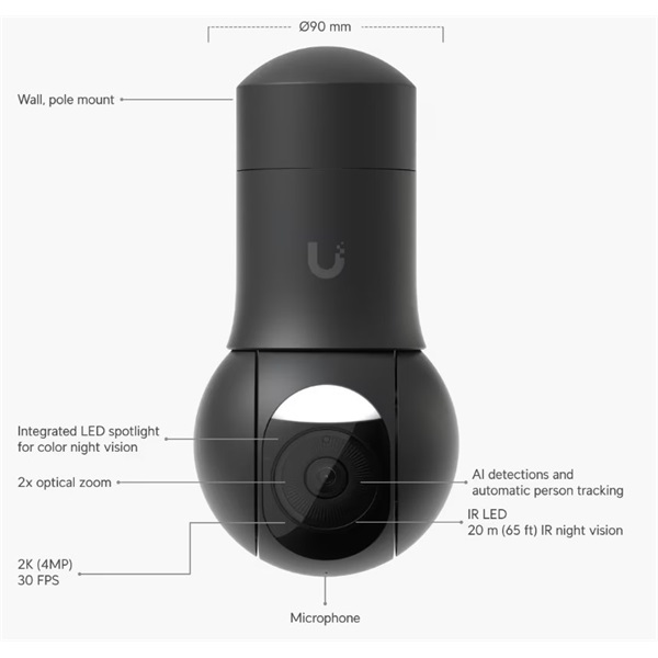 Ubiquiti UniFi UVC-G5-PTZ-B 4MP 2K kültéri fekete PTZ dómkamera