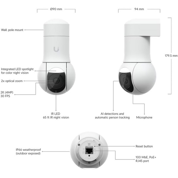 Ubiquiti UniFi UVC-G5-PTZ 4MP 2K kültéri PTZ dómkamera