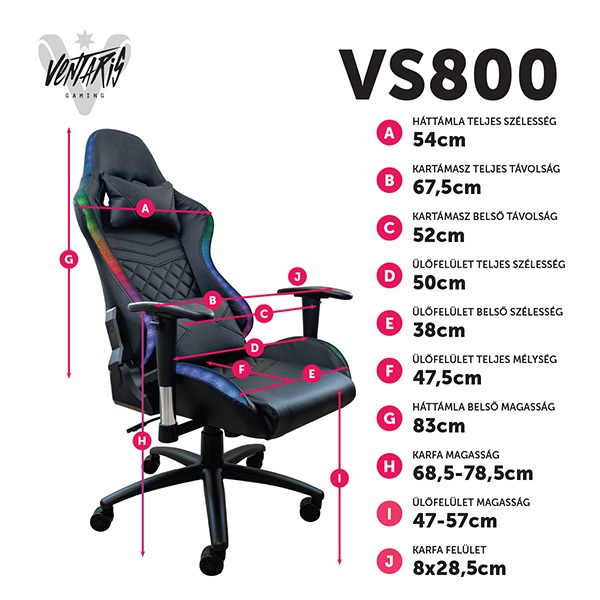 Ventaris VS800LED LED világítással fekete gamer szék