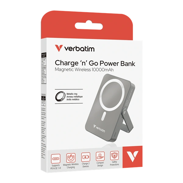 Verbatim 32268 Charge n Go 10000mAh szürke vezeték nélküli kitámasztható mágneses powerbank
