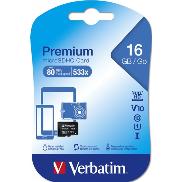 Verbatim 44010 SDHC 16GB U1 Class 10 micro memóriakártya