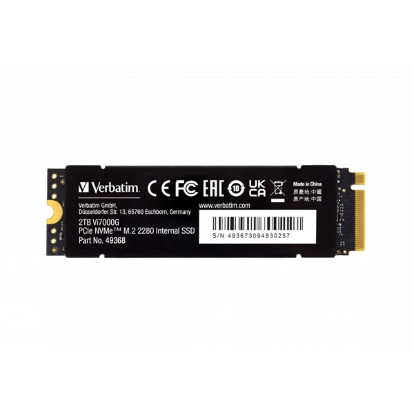 Verbatim 49368 Vi7000G 2TB Internal PCIe NVMe M.2 fekete SSD