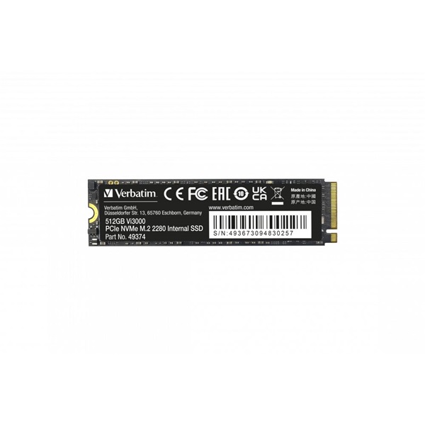 Verbatim 49374 Vi3000 512GB Internal PCIe NVMe M.2 fekete SSD