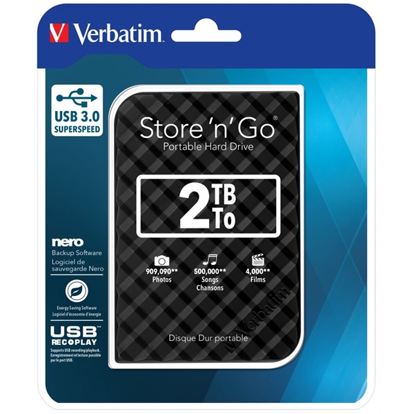 Verbatim 53195 Store `n` Go 2,5" 2TB USB 3.0 SuperSpeed fekete külső winchester