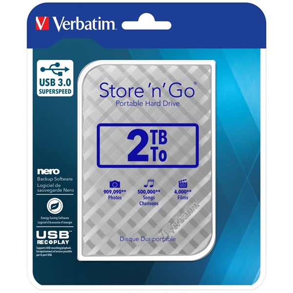 Verbatim 53198 Store `n` Go 2,5" 2TB USB 3.0 SuperSpeed ezüst külső winchester