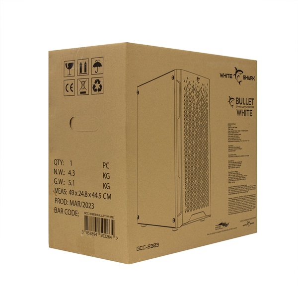 White Shark GCC-2303 Bullet fehér (táp nélküli switch) ablakos ATX ház