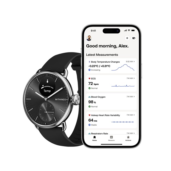 Withings HWA10-model 1 ScanWatch 2 38mm fekete okosóra (Újracsomagolt)
