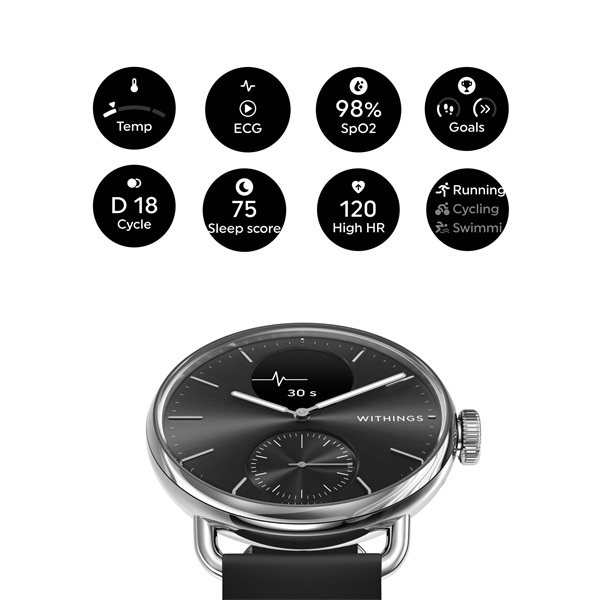 Withings HWA10-model 1 ScanWatch 2 38mm fekete okosóra (Újracsomagolt)