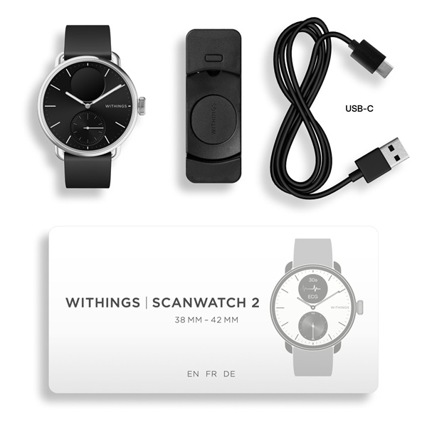 Withings HWA10-model 1 ScanWatch 2 38mm fekete okosóra (Újracsomagolt)