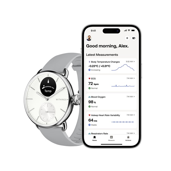 Withings HWA10-model 2 ScanWatch 2 38mm fehér okosóra (Újracsomagolt)