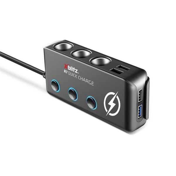 Xblitz R7 multifunkciós fekete szivargyújtó elosztó és gyorstöltő