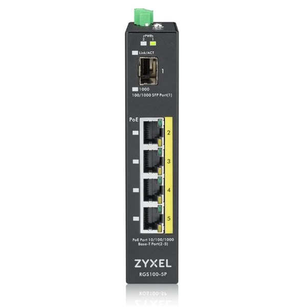 ZyXEL RGS100-5P 4port GbE LAN (120W) PoE 1port GbE SFP ipari switch