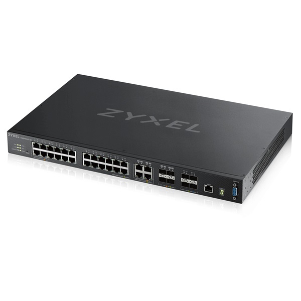 ZyXEL XGS4600-32 24port GbE LAN 4port GbE combo SFP/RJ45 4port 10GbE SFP+ L2+ L3+ menedzselhető, stackelhető switch